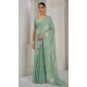 Mint Green Satin Silk Foil Print Work Party Wear Saree - 11115198938
