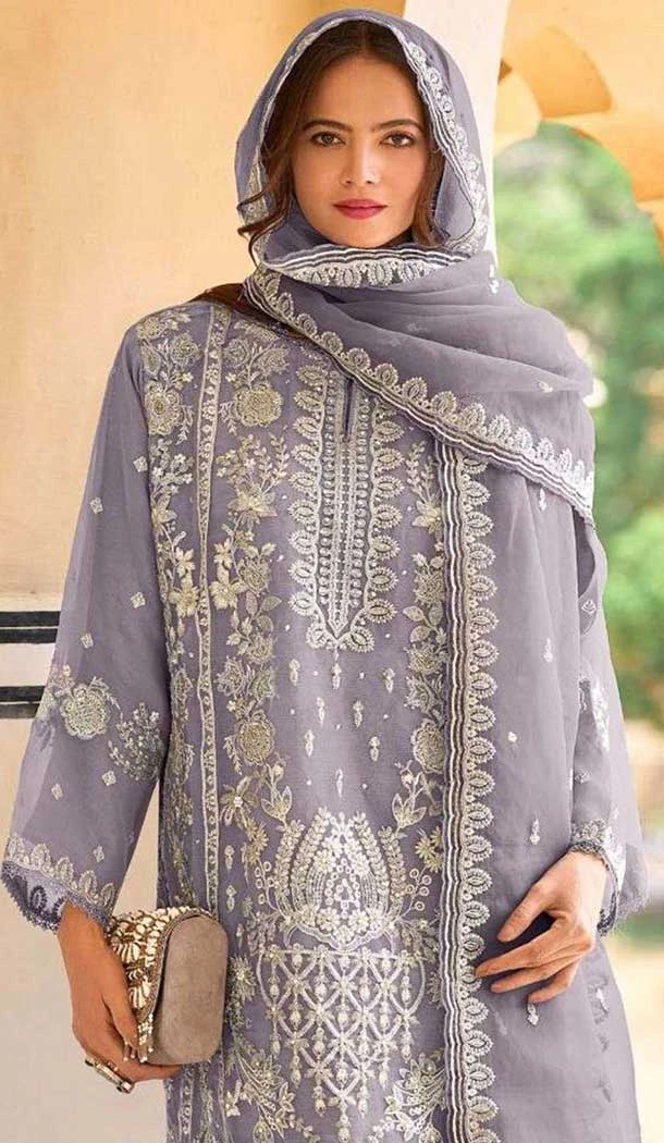 Organza Embroidered Pakistani Style Salwar Suit In Lavender - 11189199530