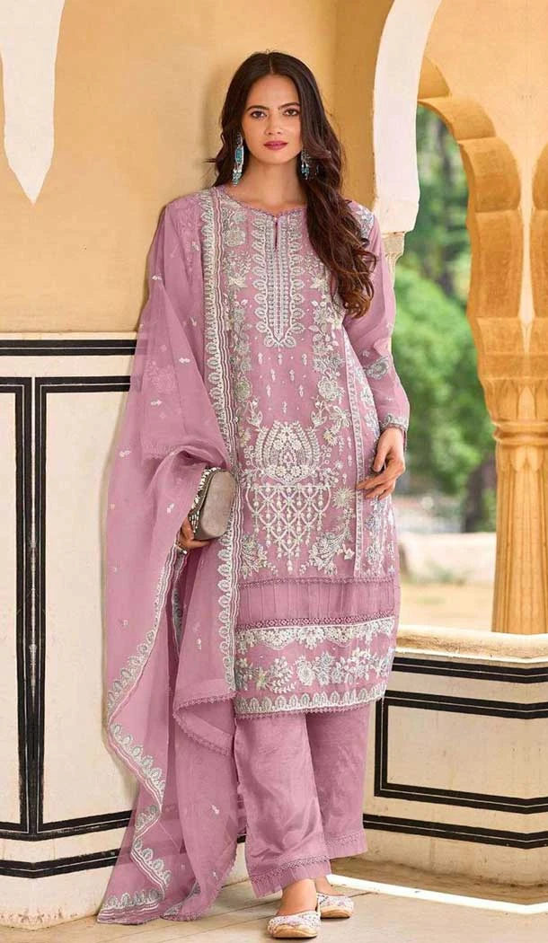 Organza Embroidered Pakistani Style Salwar Suit In Pink - 11189199531