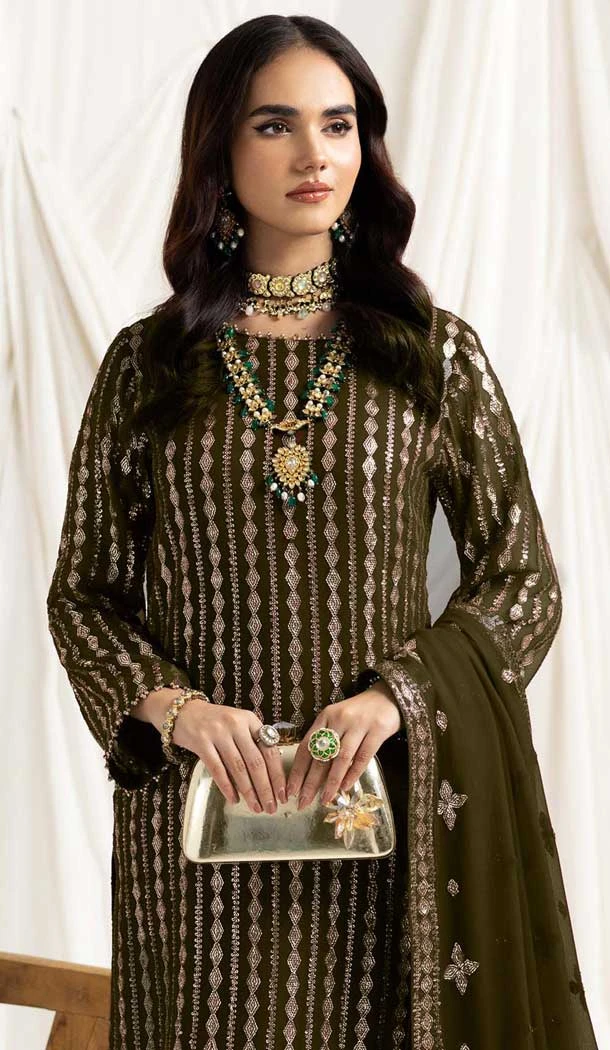 Mehendi Green Georgette Embroidered Pakistani Style Salwar Suit - 11190199533