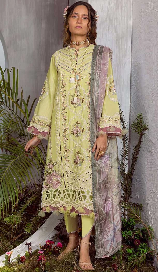Cotton Embroidered Party Wear Salwar Kameez In Light Yellow - 11192199541
