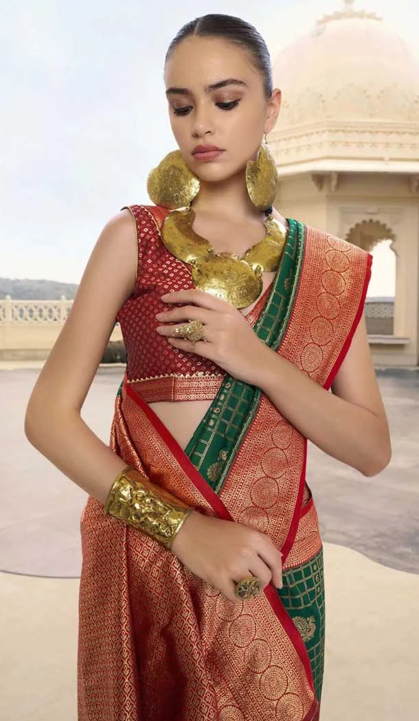 Green Silk Kanjivaram Weaving Work Traditional Wear Saree - 11176199444