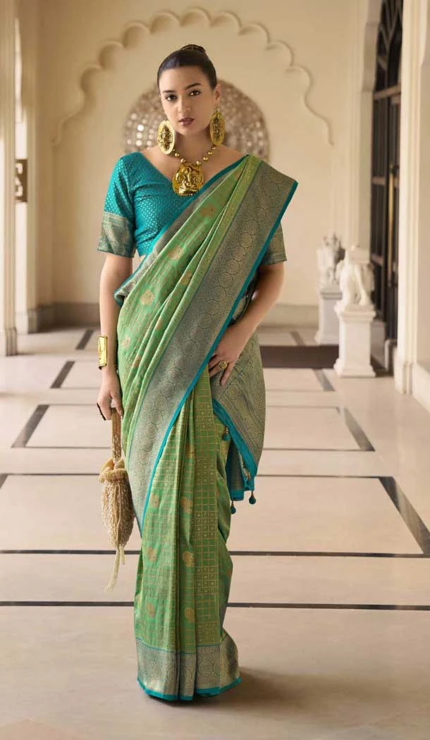 Silk Kanjivaram Weaving Work Traditional Wear Saree Green - 11176199446
