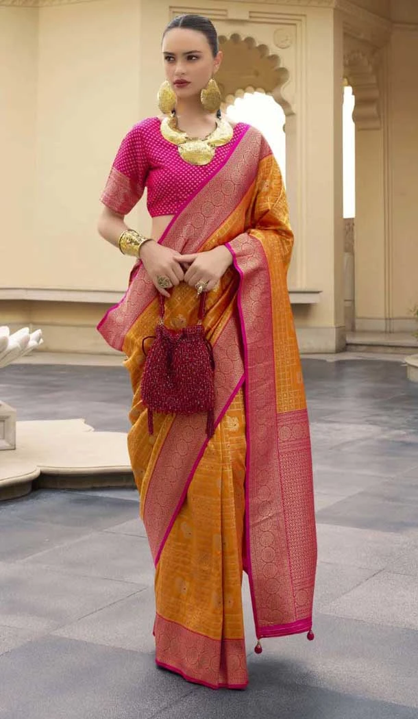 Mustard Silk Kanjivaram Weaving Work Traditional Wear Saree - 11176199447