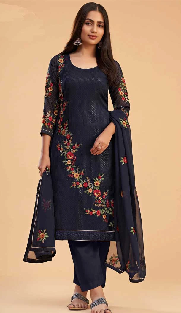 Navy Blue Georgette Resham Work Pakistani Palazzo Salwar Suit - 11179199466 Navy Blue Georgette Resham Work Pakistani Palazzo Salwar Suit - 11179199466