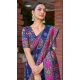 Cotton Silk Printed Designer Party Wear Saree In Navy Blue - 11204199598