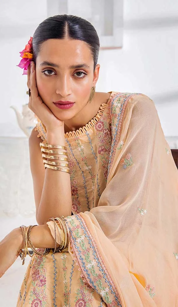 Cream Cotton Embroidered Pakistani Style Salwar Kameez - 11229199774