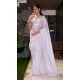 Organza Hand Work Party Wear Designer Saree In White - 11208199621
