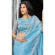 Blue Organza Hand Work Designer Wear Saree - 11215199668