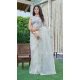 Off White Organza Hand Work Designer Wear Saree - 11215199671