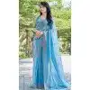Organza Hand Work Designer Wear Plus Size Saree In Blue - 11216199677