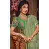 Pista Green Shimmer Chiffon Embroidered Party Wear Plus Size Saree - 11237199821