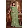 Pista Green Shimmer Chiffon Embroidered Party Wear Plus Size Saree - 11237199821