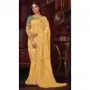 Light Yellow Shimmer Chiffon Embroidered Party Wear Plus Size Saree - 11237199822
