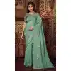 Sea Green Shimmer Chiffon Embroidered Party Wear Plus Size Saree - 11237199824