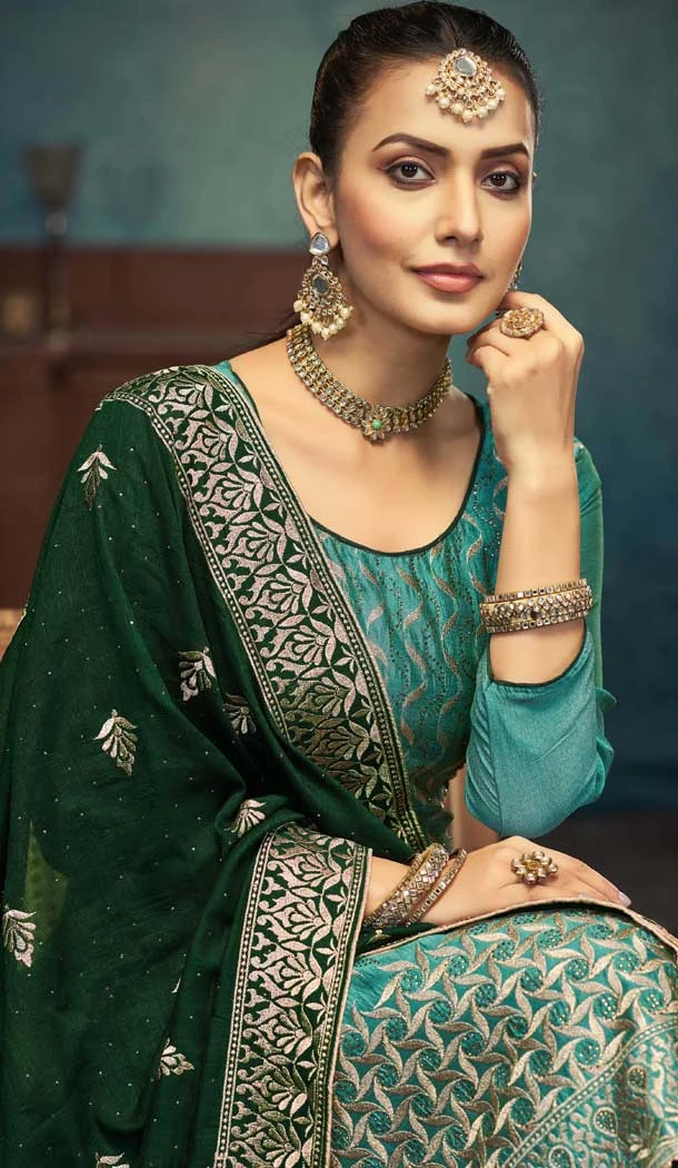 Sea Green Silk Embroidered Party Wear Salwar Suit - 11270200019