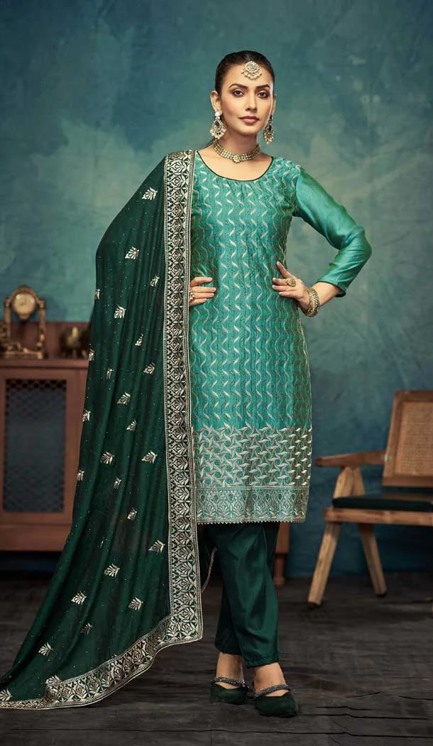 Sea Green Silk Embroidered Party Wear Salwar Suit - 11270200019