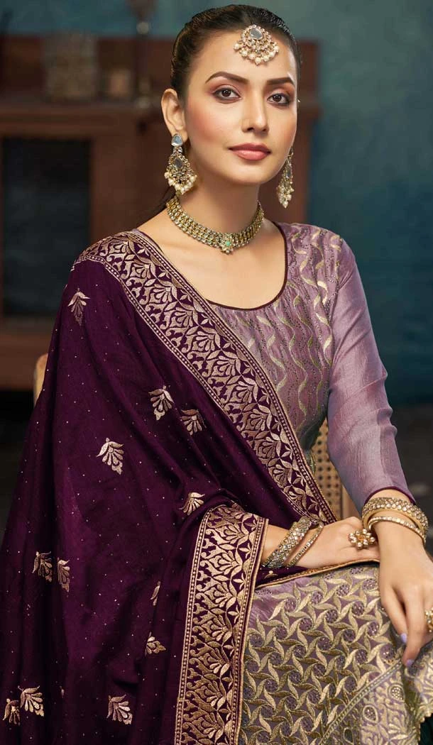 Lavender Silk Embroidered Party Wear Salwar Suit - 11270200020