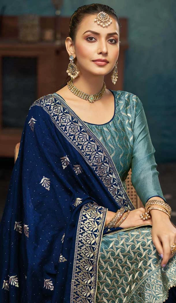 Rama Blue Silk Embroidered Party Wear Salwar Suit - 11270200021