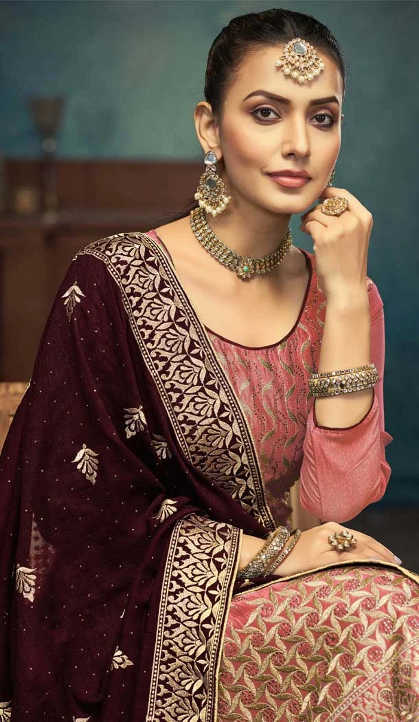 Peach Silk Embroidered Party Wear Salwar Suit - 11270200022