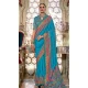 Firozi Blue Silk Resham Work Party Wear Saree - 11274200041