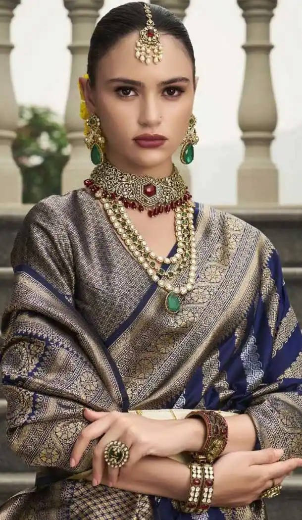 Viscose Silk Weaving Work Party Wear Saree In Navy Blue - 11275200045