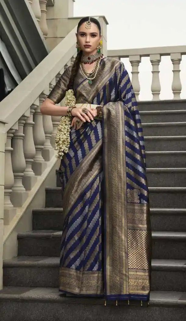 Viscose Silk Weaving Work Party Wear Saree In Navy Blue - 11275200045