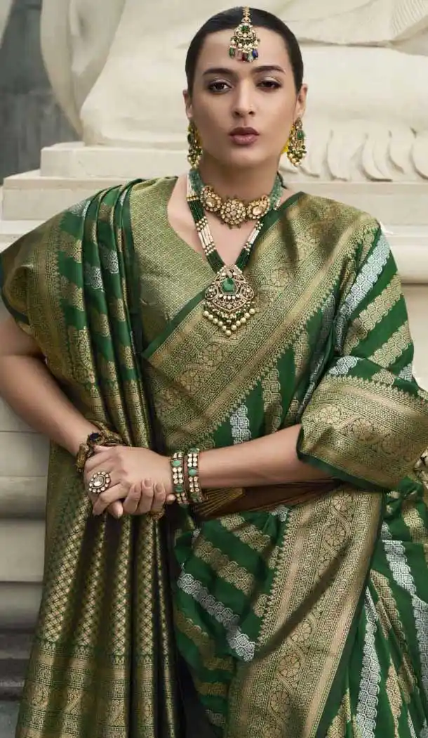 Viscose Silk Weaving Work Party Wear Saree In Dark Green - 11275200046
