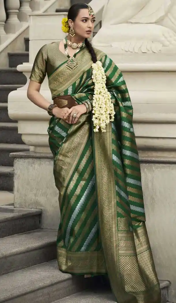 Viscose Silk Weaving Work Party Wear Saree In Dark Green - 11275200046