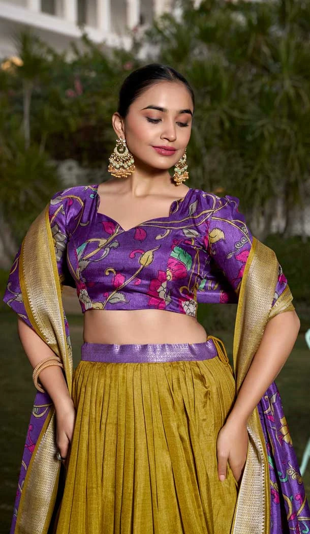 Dola Silk Printed Traditional Wear Lehenga Choli In Mustard - 11280200062