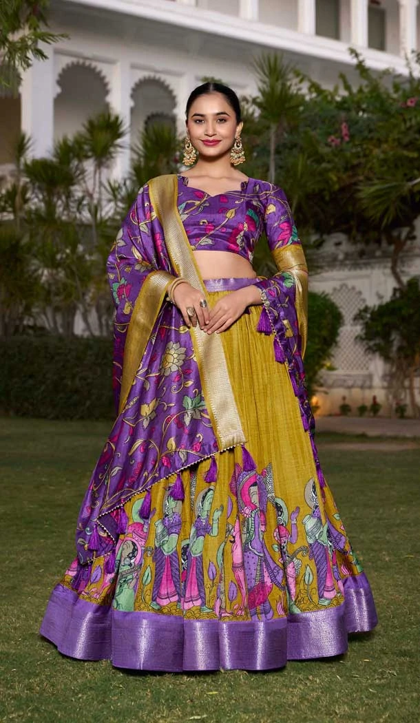 Dola Silk Printed Traditional Wear Lehenga Choli In Mustard - 11280200062