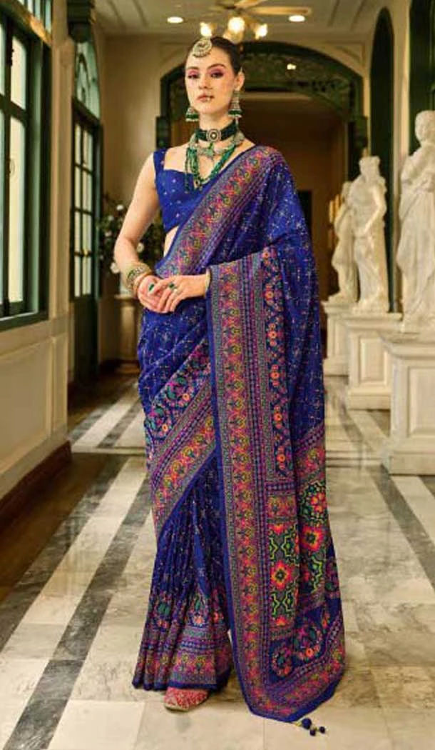 Royal Blue Banarasi Silk Weaving Work Traditional Wear Saree - 11240199850