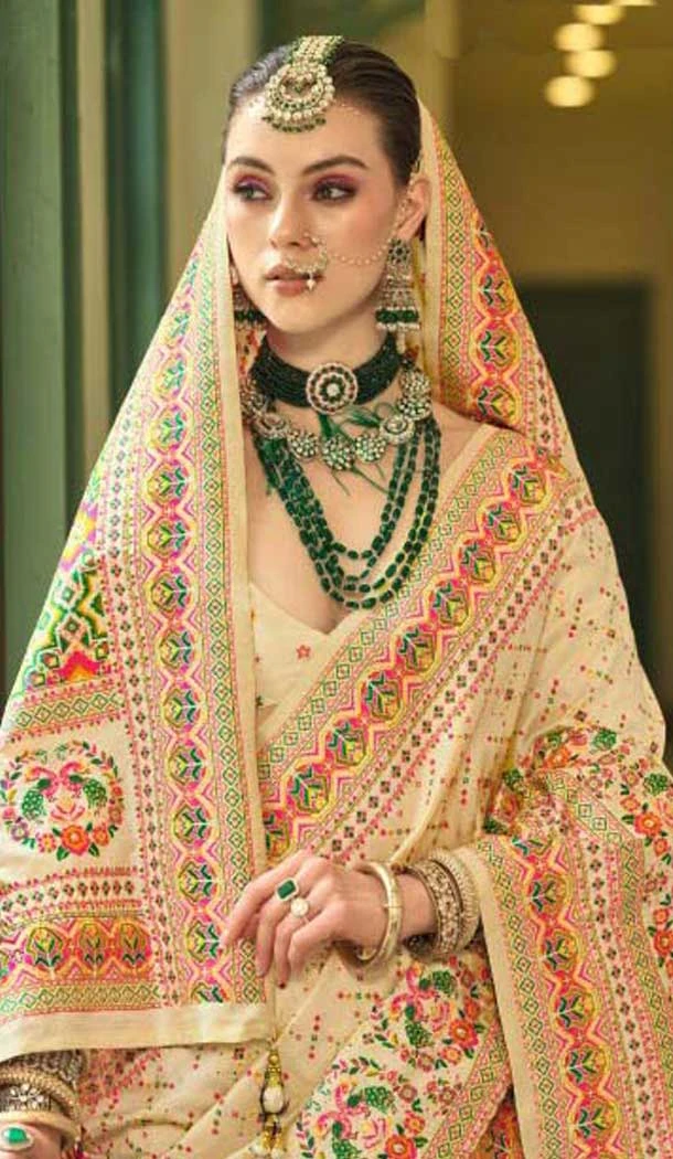 Cream Banarasi Silk Weaving Work Traditional Wear Saree - 11240199853