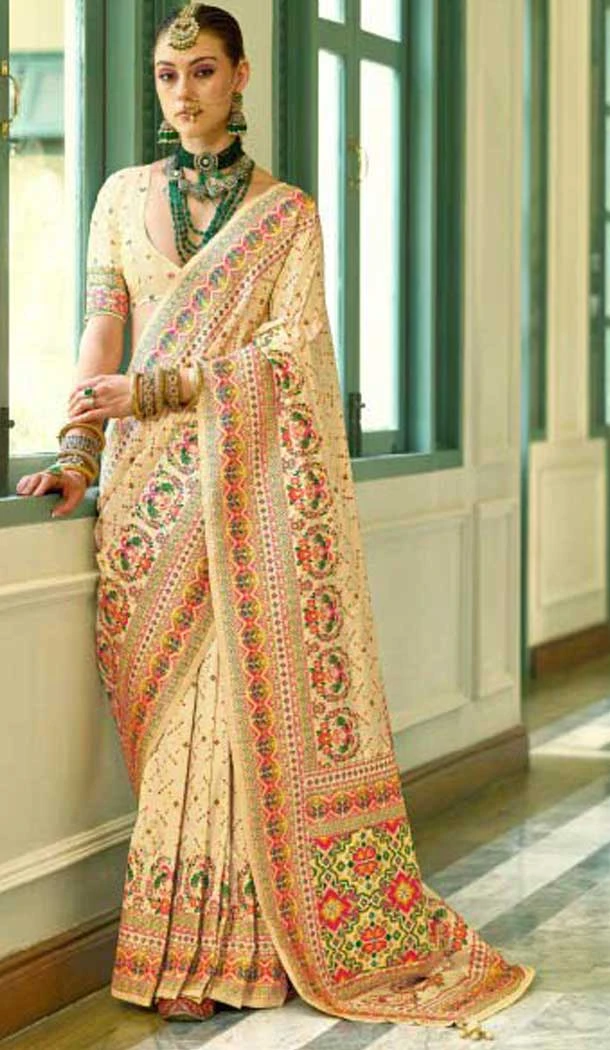 Cream Banarasi Silk Weaving Work Traditional Wear Saree - 11240199853