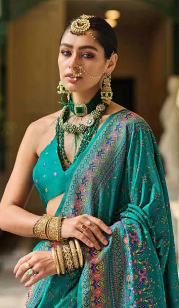 Firozi Blue Banarasi Silk Weaving Work Traditional Wear Saree - 11240199857