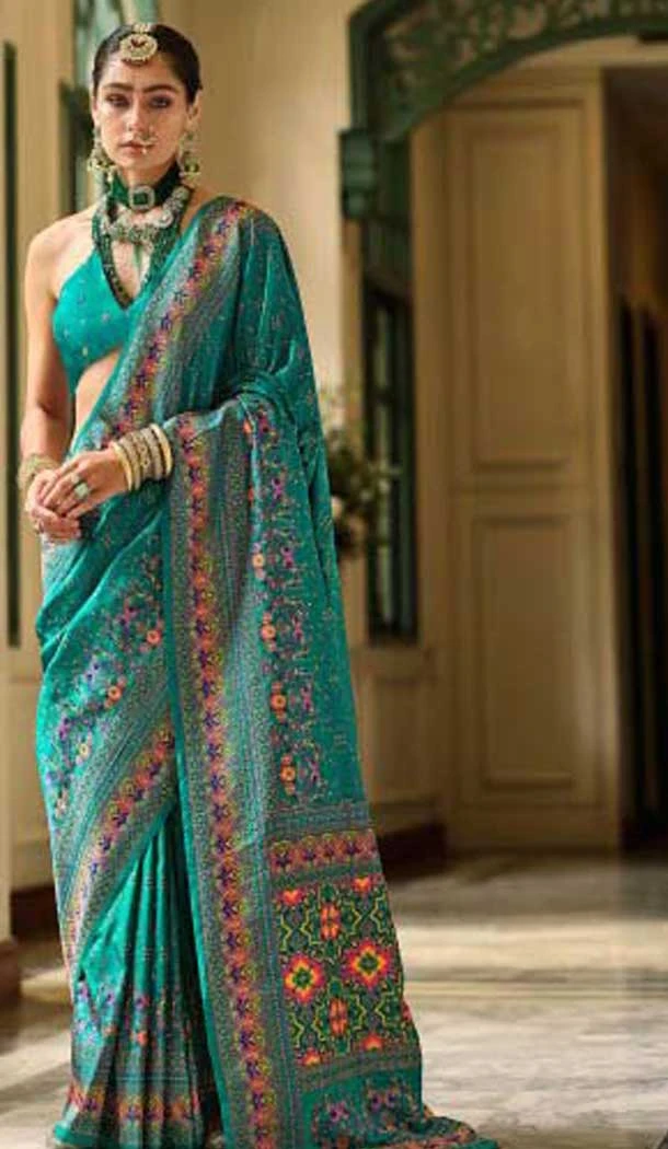 Firozi Blue Banarasi Silk Weaving Work Traditional Wear Saree - 11240199857
