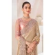 Beige Satin Chiffon Resham Work Party Wear Saree - 11243199872