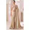 Beige Satin Chiffon Resham Work Party Wear Plus Size Saree - 11243199872
