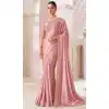 Baby Pink Satin Chiffon Resham Work Party Wear Plus Size Saree - 11243199875