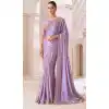 Lavender Satin Chiffon Resham Work Party Wear Plus Size Saree - 11243199877