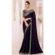 Navy Blue Georgette Chiffon Sequins Work Party Wear Saree - 11244199878