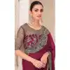 Wine Georgette Chiffon Sequins Work Party Wear Plus Size Saree - 11244199879