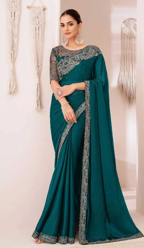 Morpeach Georgette Chiffon Sequins Work Party Wear Saree - 11244199880