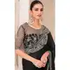 Black Georgette Chiffon Sequins Work Party Wear Plus Size Saree - 11244199881