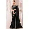 Black Georgette Chiffon Sequins Work Party Wear Plus Size Saree - 11244199881