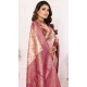Cream Burgundy Banarasi Silk Zari Work Party Wear Saree - 11255199918