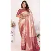 Cream Burgundy Banarasi Silk Zari Work Party Wear Plus Size Saree - 11255199918