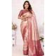 Cream Burgundy Banarasi Silk Zari Work Party Wear Saree - 11255199918