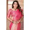 Cream Pink Banarasi Silk Zari Work Party Wear Plus Size Saree - 11255199919