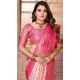 Cream Pink Banarasi Silk Zari Work Party Wear Saree - 11255199919